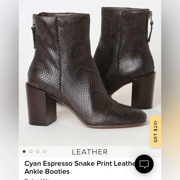 Dolce Vita — Cyan Espresso Snake Print Leather Ankle Booties; Size 7.5 - Picture 3 of 14